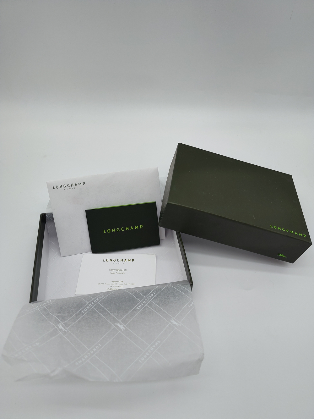 LONGCHAMP Gift Box Tissue Card Set Green Presentation Packaging Bundle EUC